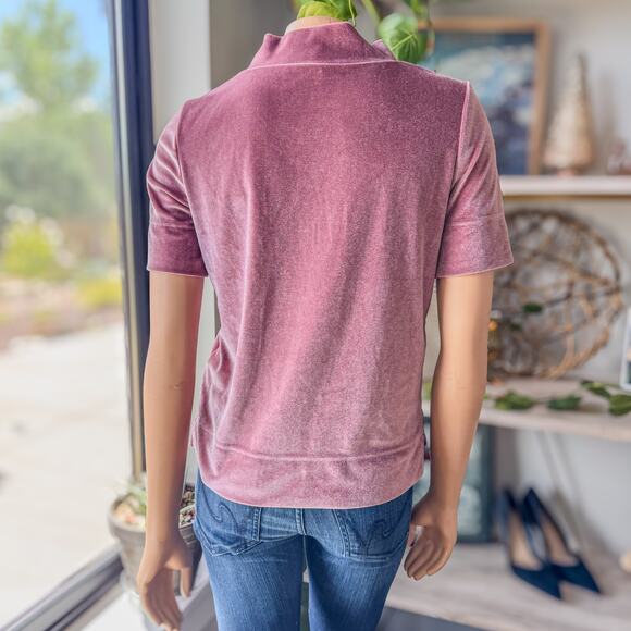 Anthropologie Dusty Rose Blush Krisha Velvet Mock Neck Short Sleeve Top, X-Small - Picture 4 of 10